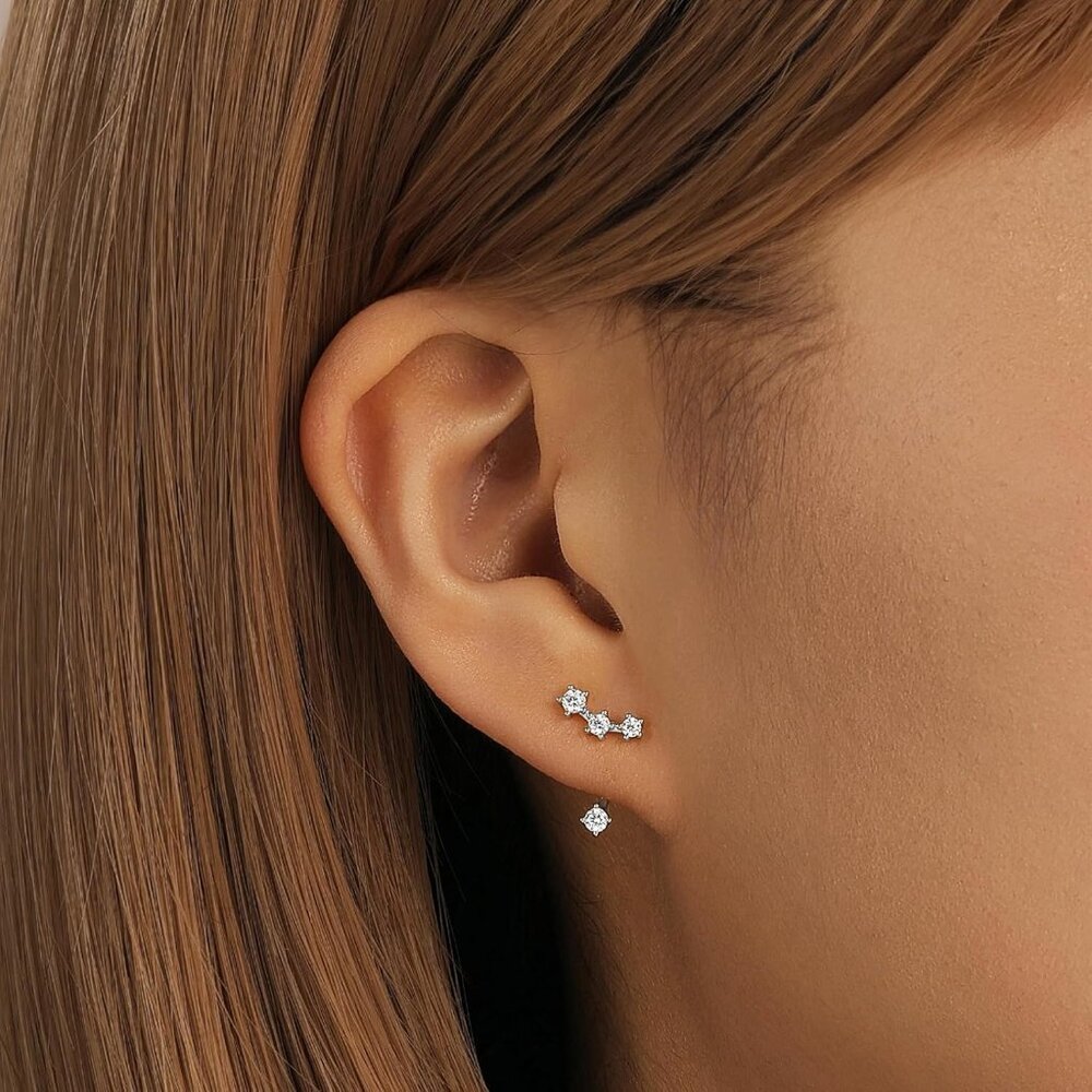 Sterling silver Earrings Set for Women, 14K gold plated Earrings Girls, 3 Pairs - Picture 5 of 7